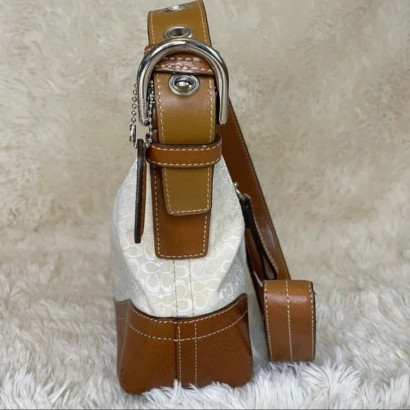 Coach Handbag Shoulder Signature Mini Duffle Ivory leather Brown purse. - Picture 5 of 17